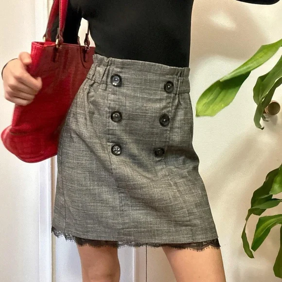 Vintage-Inspired Grey Plaid Lace Trim Mini Skirt Size XS - Picture 6 of 8